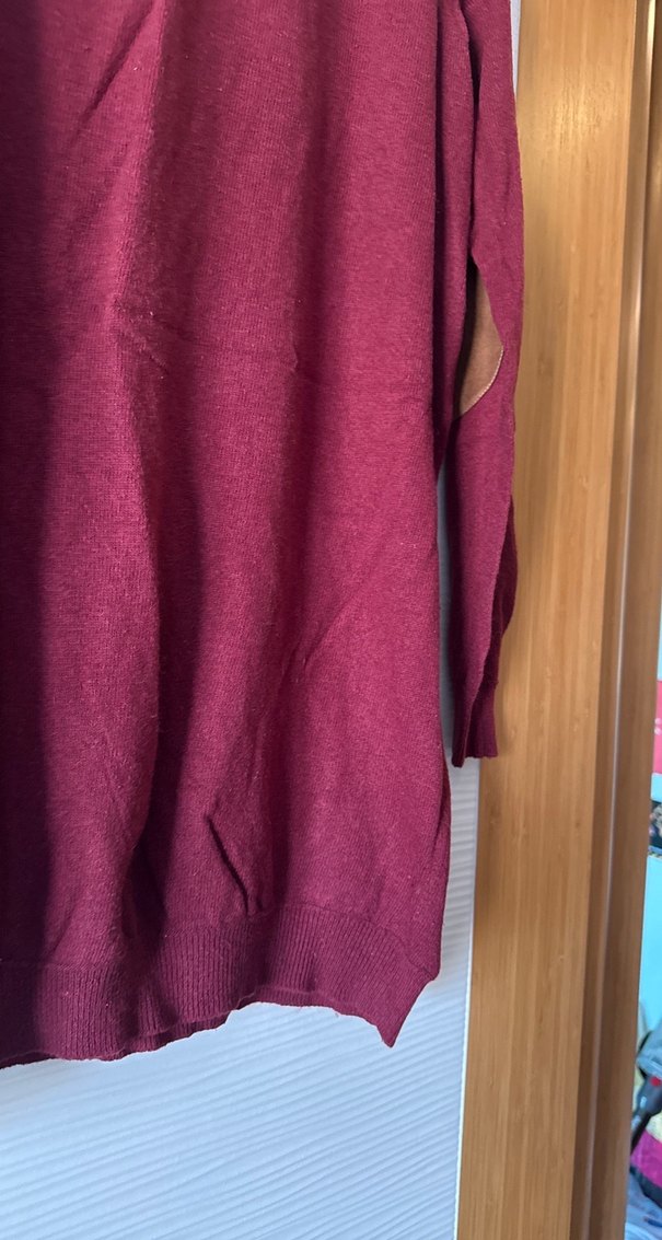 Bordo Kadın Boğazlı Uzun Kollu Triko Tunik-Elbise - Görsel 2