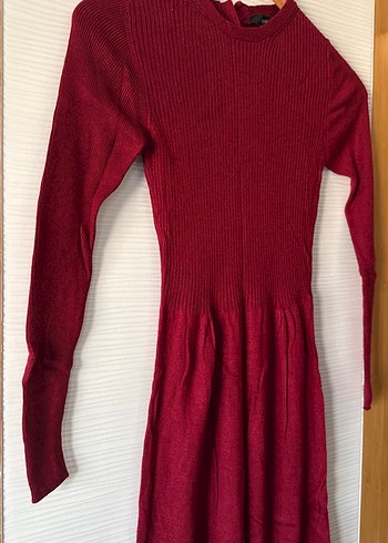 Bordo Kadın Fitilli Triko Elbise - Görsel 2