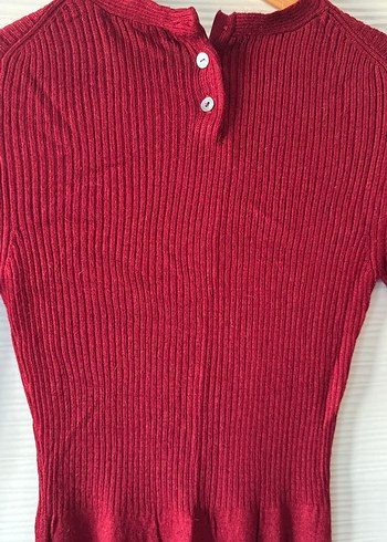 Bordo Kadın Fitilli Triko Elbise - Görsel 7