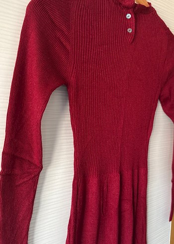 Bordo Kadın Fitilli Triko Elbise - Görsel 6