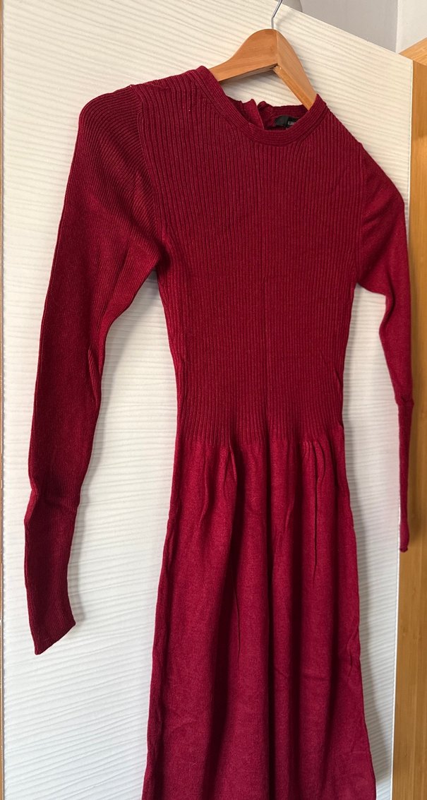 Bordo Kadın Fitilli Triko Elbise - Görsel 2