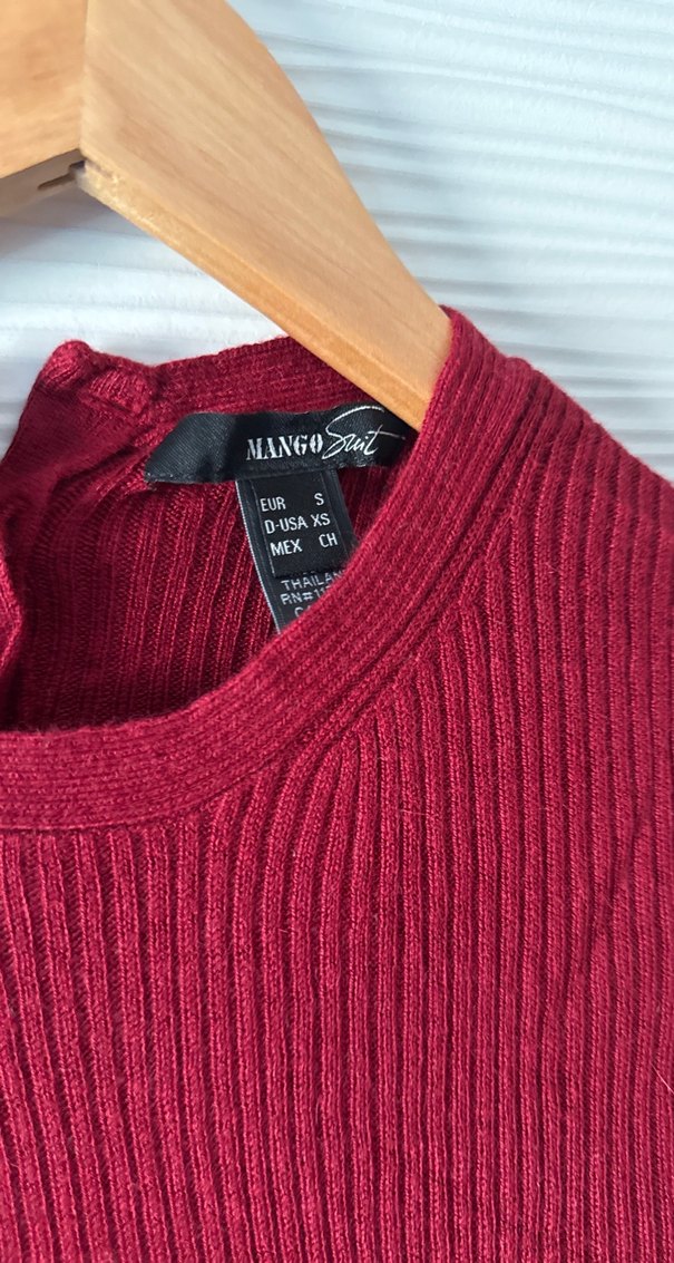 Bordo Kadın Fitilli Triko Elbise - Görsel 4