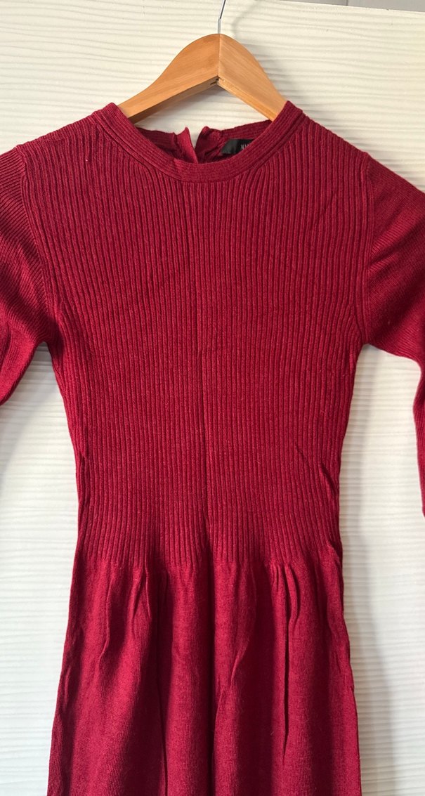 Bordo Kadın Fitilli Triko Elbise - Görsel 3