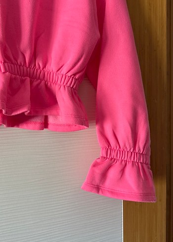 Pembe Kadın Fırfırlı Mini Sweatshirt - Görsel 3