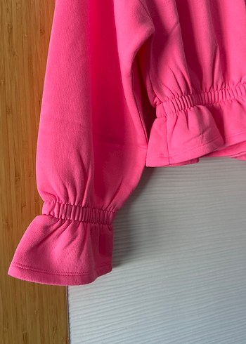 Pembe Kadın Fırfırlı Mini Sweatshirt - Görsel 2