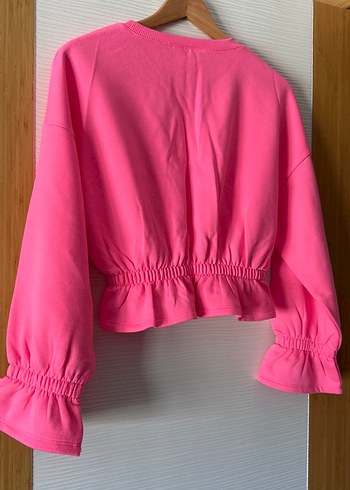 Pembe Kadın Fırfırlı Mini Sweatshirt - Görsel 6