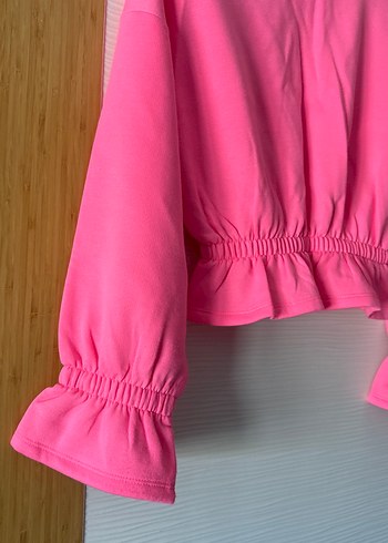 Pembe Kadın Fırfırlı Mini Sweatshirt - Görsel 7