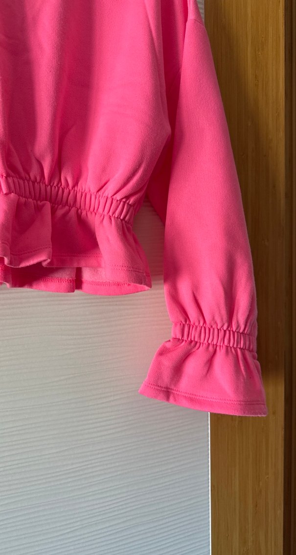 Pembe Kadın Fırfırlı Mini Sweatshirt - Görsel 3