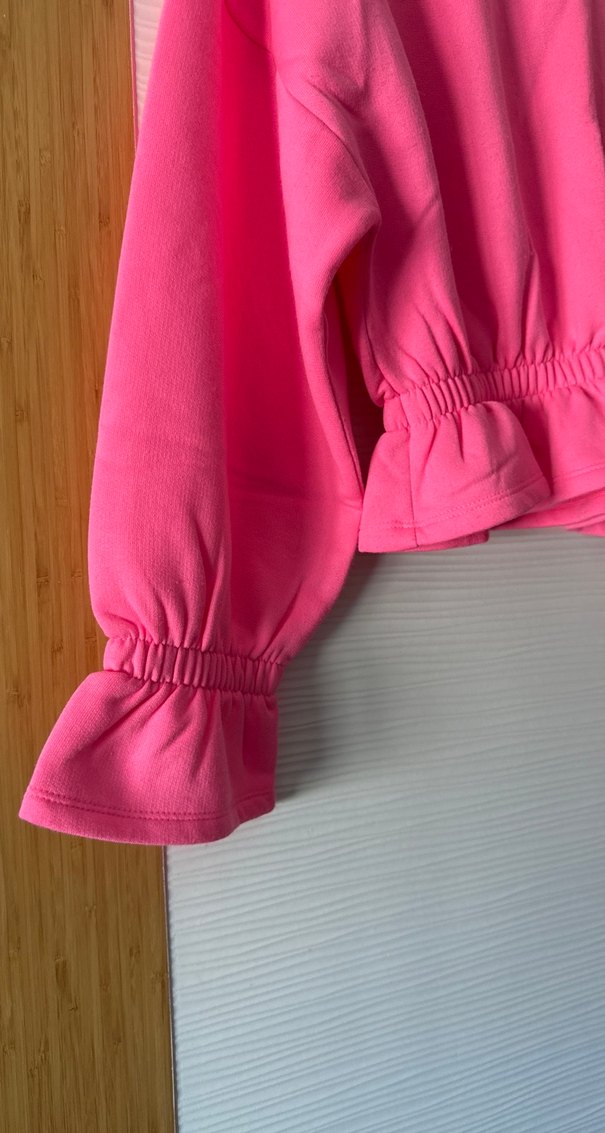 Pembe Kadın Fırfırlı Mini Sweatshirt - Görsel 2