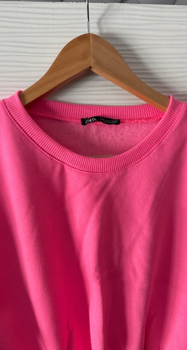 Pembe Kadın Fırfırlı Mini Sweatshirt - Görsel 5