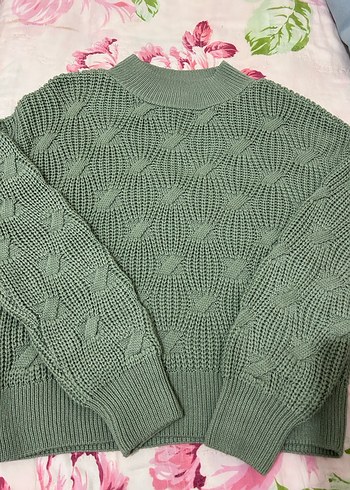 Kadın Yeşil Örgü Bohem Kazak - Görsel 2