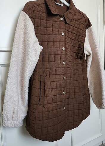 Polo yaka pelus kol detayli ceket - Görsel 3