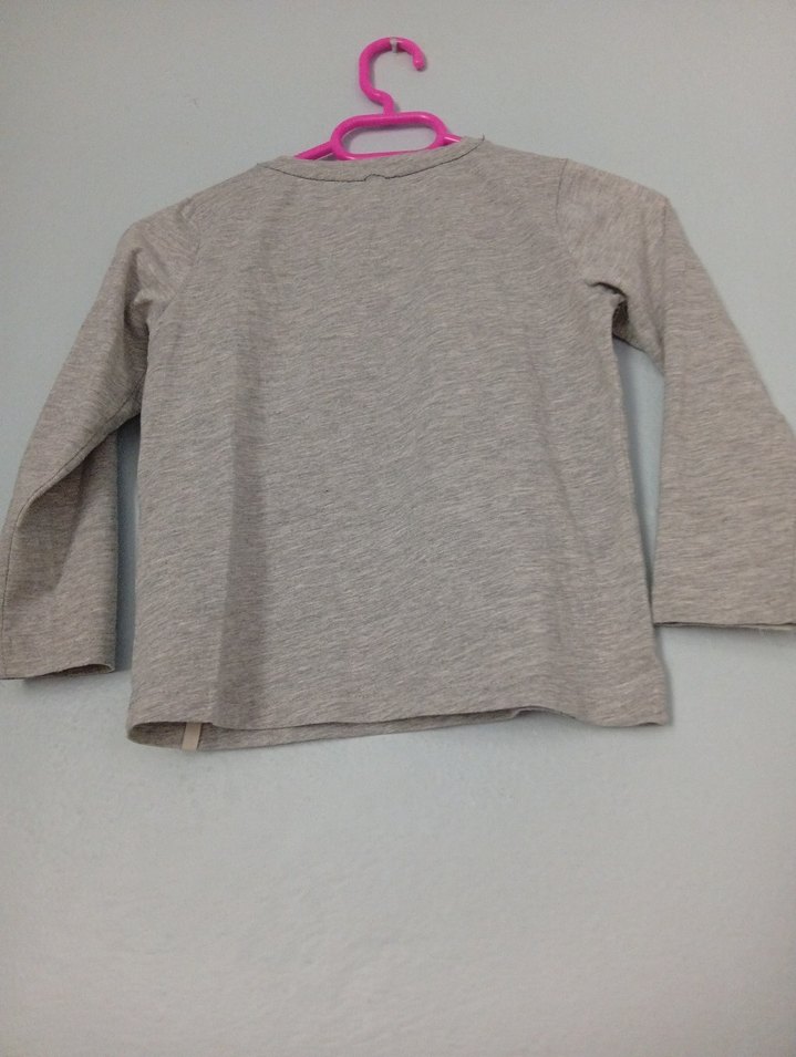 Kız Çocuk Gri Uzun Kollu Baskılı Tişört - Görsel 4