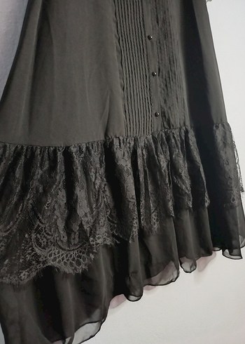 Diğer Uzun Kollu Siyah Pilili Gotik Elbise
