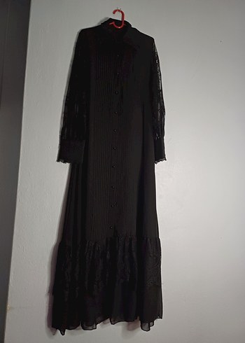 Uzun Kollu Siyah Pilili Gotik Elbise
