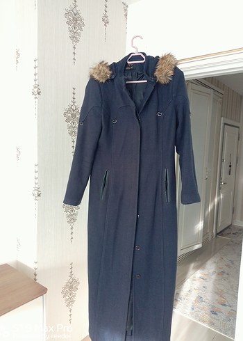 Lacivert Uzun Kadın pardesü, Kürklü, Ofis Stili - Görsel 2