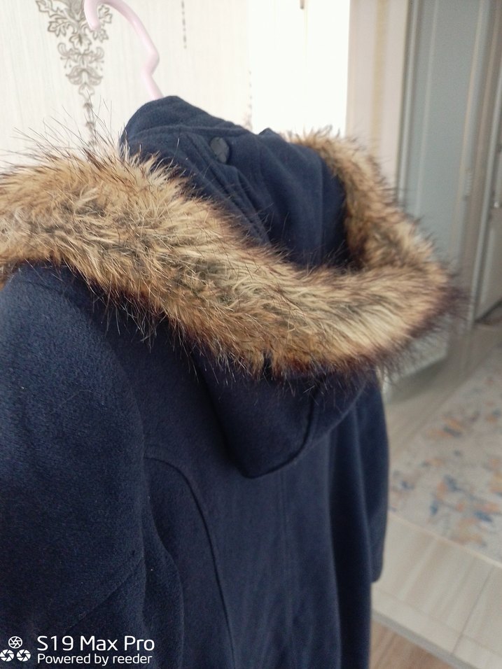 Lacivert Uzun Kadın pardesü, Kürklü, Ofis Stili - Görsel 4