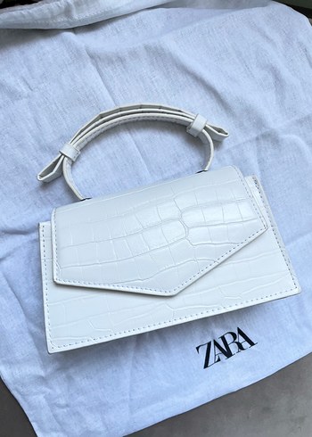 Zara Beyaz Mini City Croco Deri Kadın Zincirli Çanta