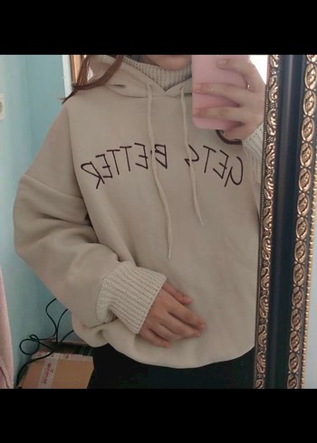 Nakışlı Bej Kadın Sweatshirt