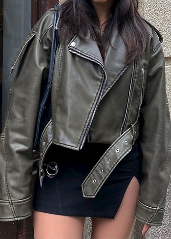 Zara Suni Deri Crop Biker Ceket