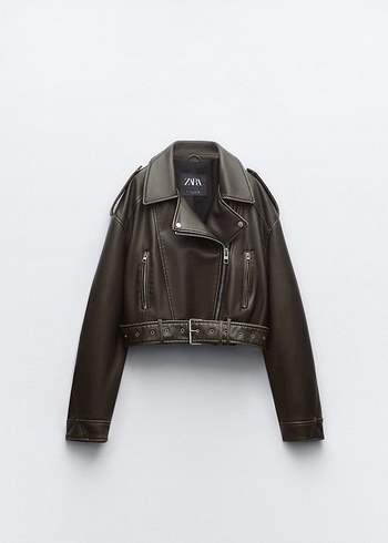 Zara Zara Suni Deri Kemerli Haki Crop Ceket