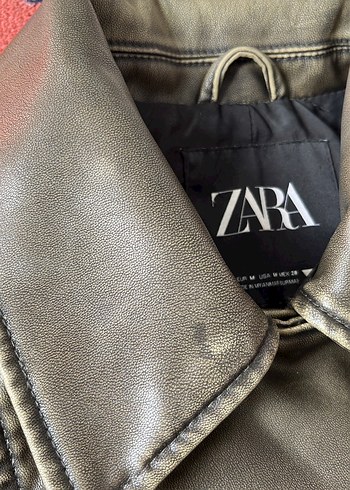Zara Viral Haki Suni Deri Crop Biker Ceket - Görsel 7
