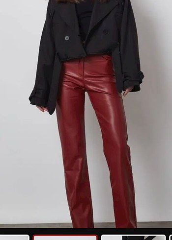 Beyyoğlu marka bordo deri pantolon - Görsel 3