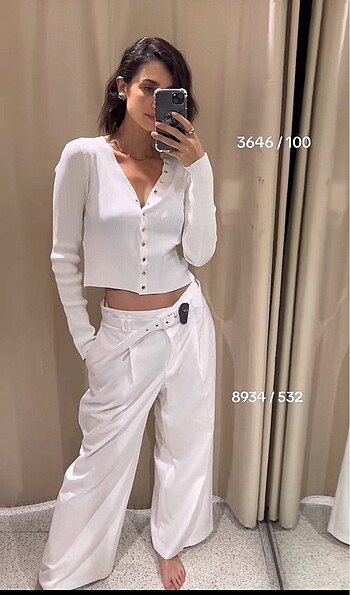 Zara kemerli beyaz pantolon