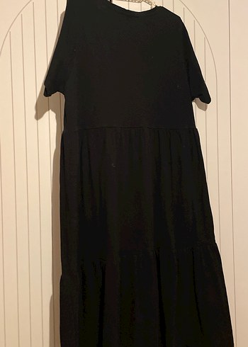 Siyah V Yaka Uzun Keten Elbise - Görsel 2