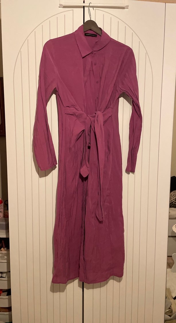 Bordo Uzun Kollu Salaş Uzun Elbise - Görsel 2