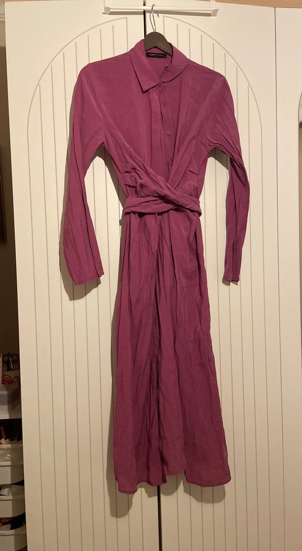 Bordo Uzun Kollu Salaş Uzun Elbise - Görsel 4