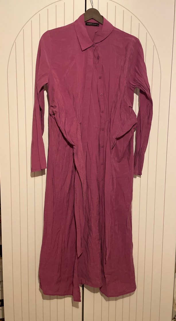 Bordo Uzun Kollu Salaş Uzun Elbise - Görsel 3