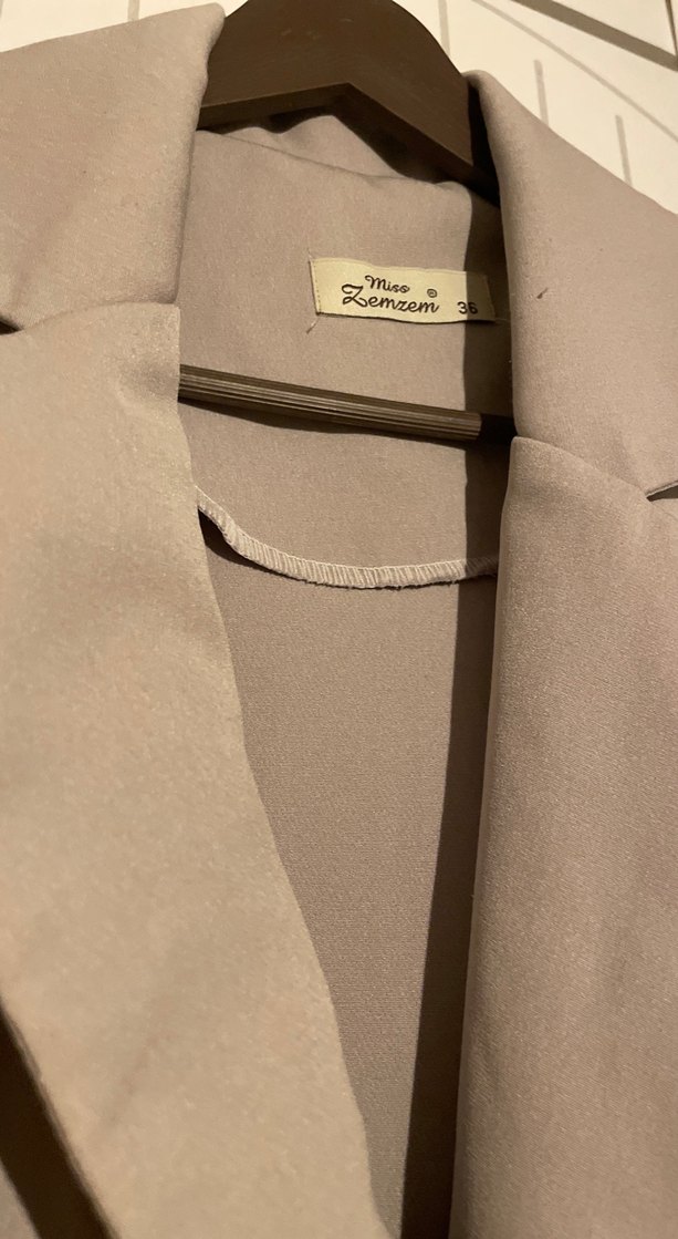 Bej Kadın Düğmeli Midi Blazer Ceket - Görsel 2