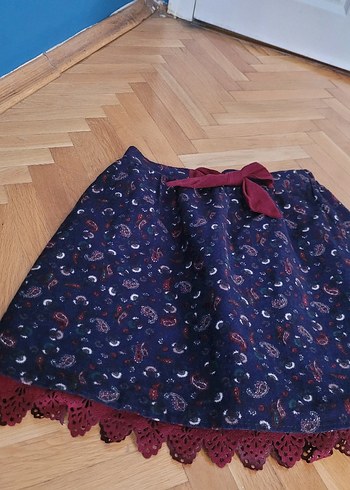 Diğer Bordo Dantel Detaylı Lacivert Mini Kadın Etek