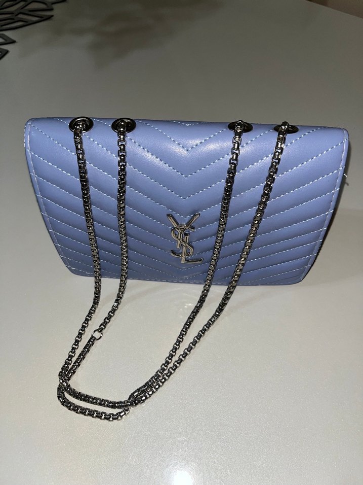 Mavi Deri Zincir Detaylı Çanta - Görsel 3