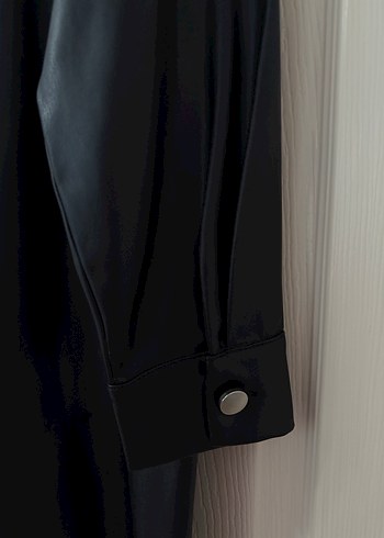 Düğmeli Siyah Deri Kadın Ceket - Görsel 5