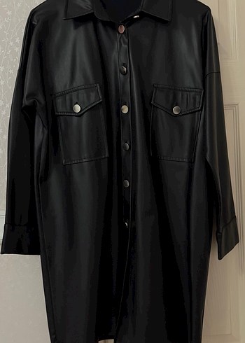 Düğmeli Siyah Deri Kadın Ceket - Görsel 2