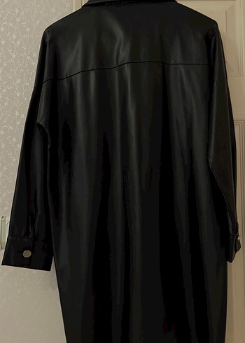 Düğmeli Siyah Deri Kadın Ceket - Görsel 3