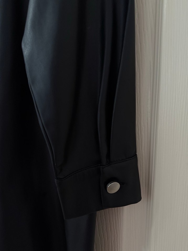 Düğmeli Siyah Deri Kadın Ceket - Görsel 5