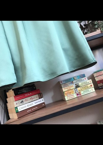 Yeşil Uzun Saten Etek - Görsel 5