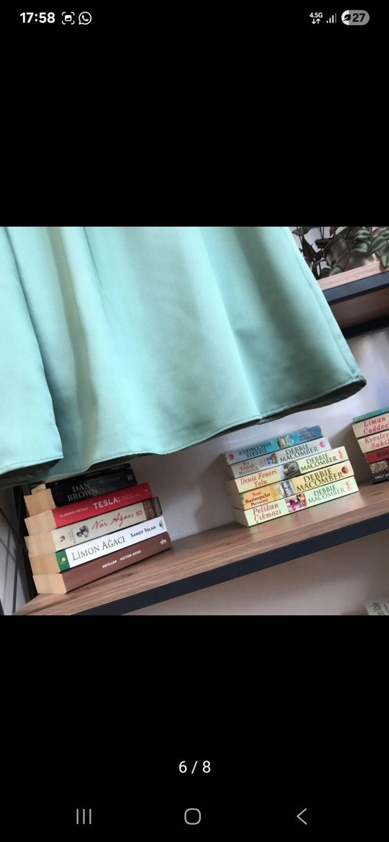 Yeşil Uzun Saten Etek - Görsel 5