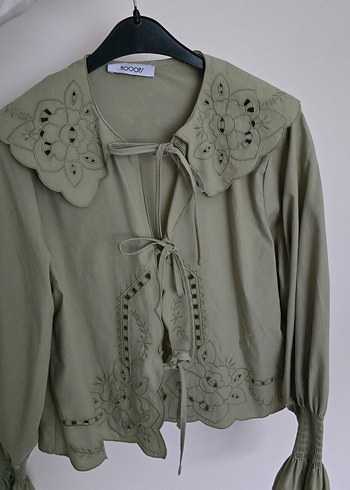 Nakışlı Fırfırlı Kısa Loose kimono - Görsel 5