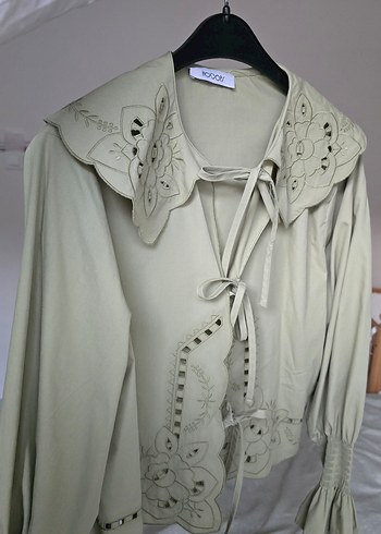 Nakışlı Fırfırlı Kısa Loose kimono - Görsel 7