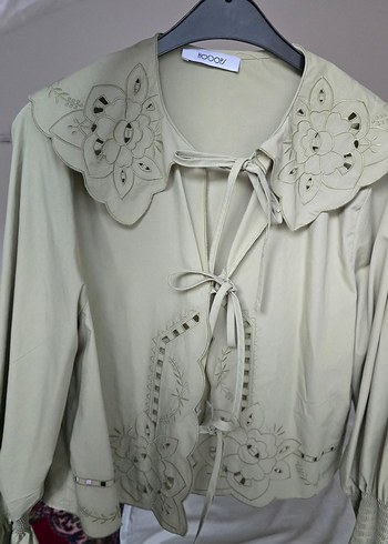 Nakışlı Fırfırlı Kısa Loose kimono - Görsel 8