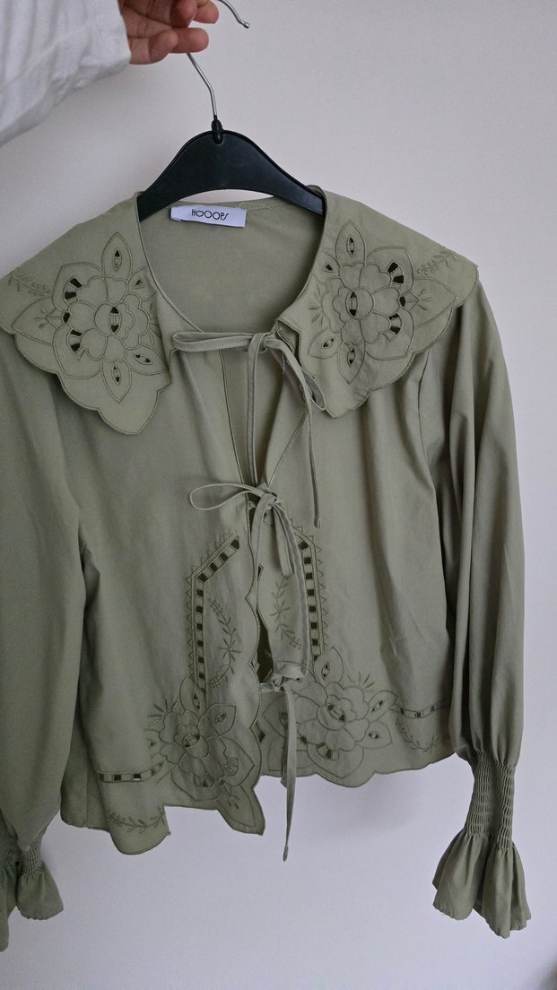 Nakışlı Fırfırlı Kısa Loose kimono - Görsel 5