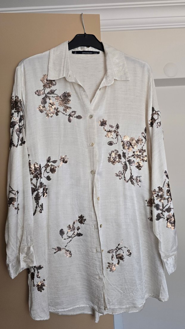 işlemeli parlak gömlek - Görsel 5