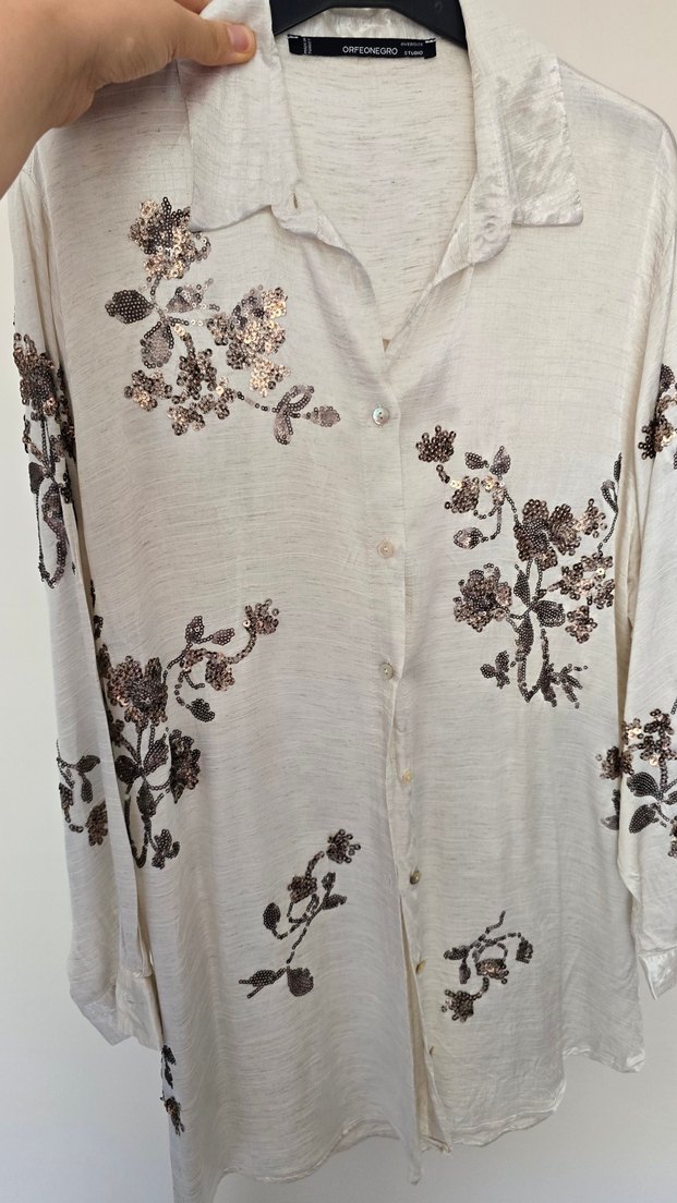 işlemeli parlak gömlek - Görsel 4