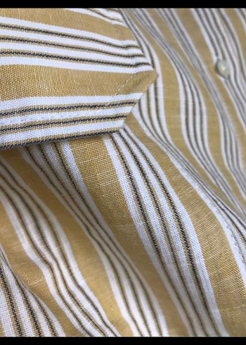 touche Çizgili Keten Volanlı Uzun Kollu Kadın Gömlek - Görsel 3