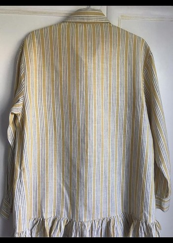 touche Çizgili Keten Volanlı Uzun Kollu Kadın Gömlek - Görsel 6
