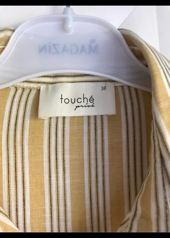 touche Çizgili Keten Volanlı Uzun Kollu Kadın Gömlek - Görsel 2